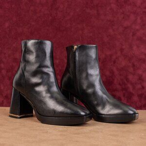 Tory Burch Women Ruby 90 Link Chain Black Leather Chunky Ankle Boots sz 10.5